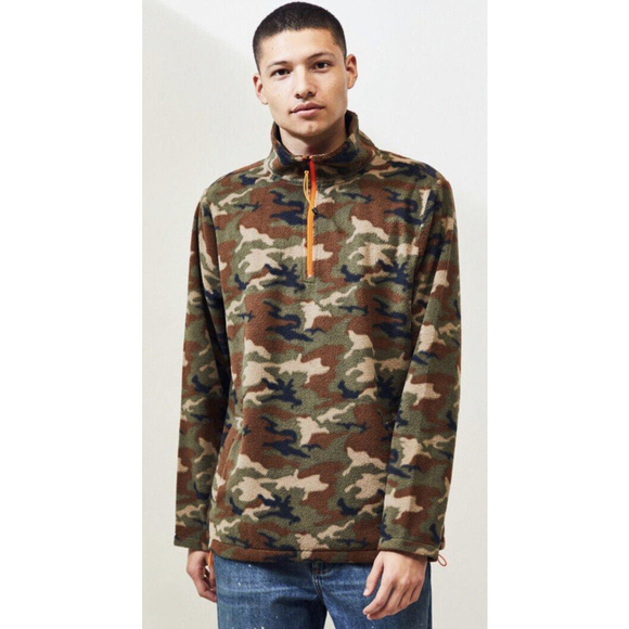 Pacsun Mens Camo Westbrook Half Zip Fleece Pullover Shirt Jacket NEW M - Picture 1 of 10